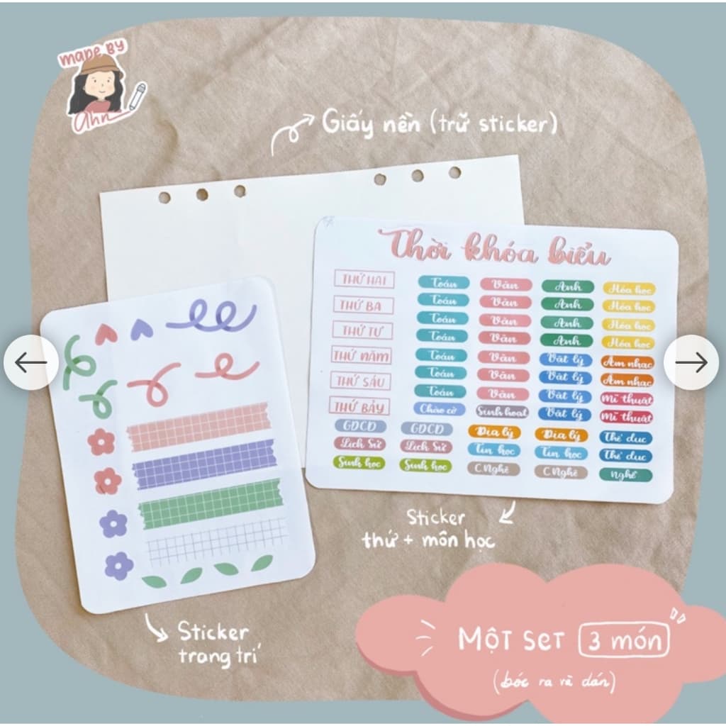 Restock: [Mẫu colorful] Sticker THỜI KHOÁ BIỂU thay tên môn học - MADE BY AHN thiết kế