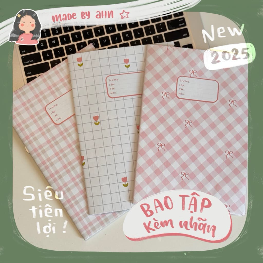 BAO TẬP HOẠ TIẾT kèm nhãn vở, bọc sách vở học sinh xinh xắn cho năm học mới - MADE BY AHN
