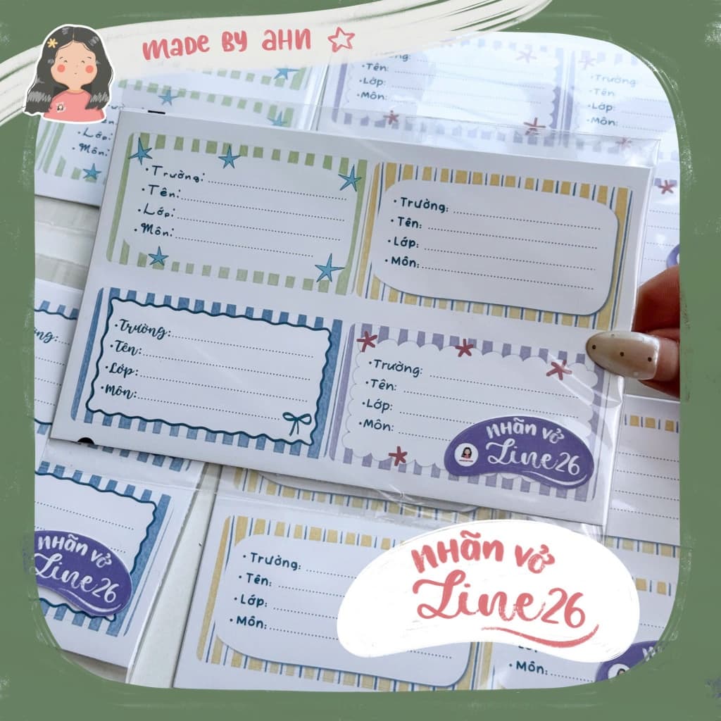 |MỚI 2026| Set 16 Nhãn vở LINE26 Kẻ sọc hiện đại trẻ trung genZ - MADE BY AHN thiết kế