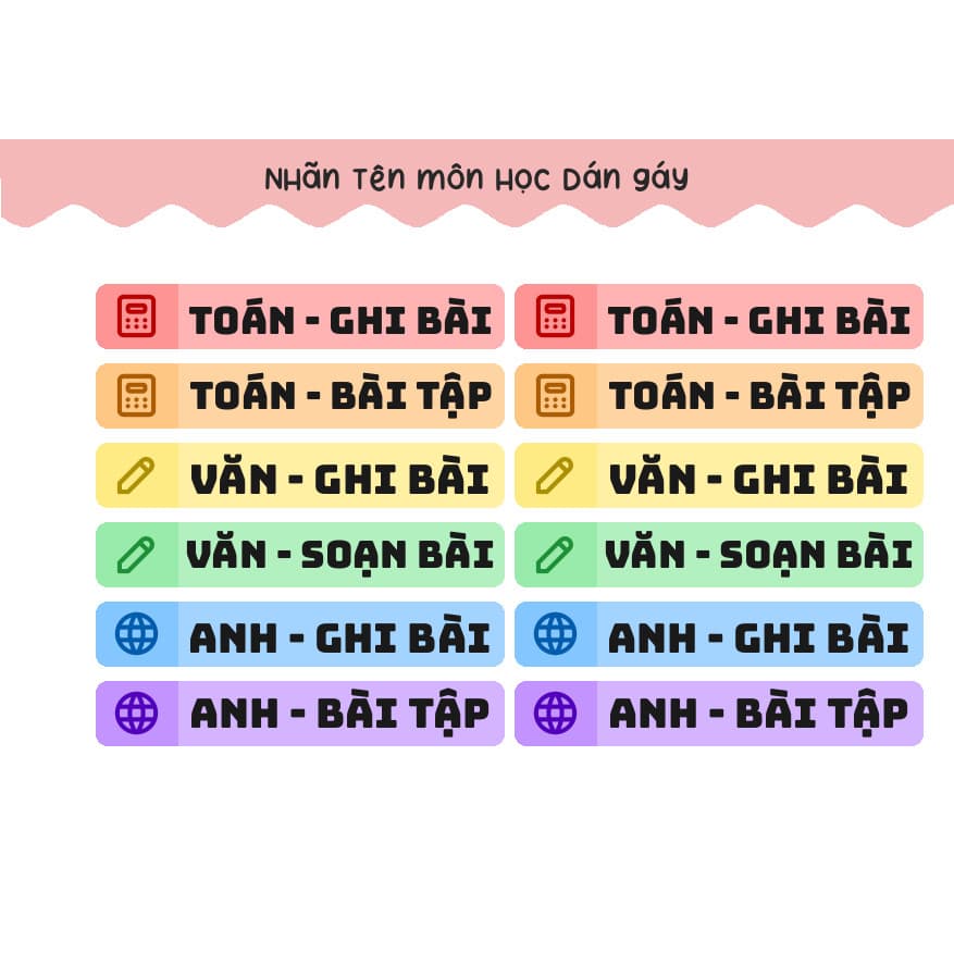 Nhãn Tên Môn Học Dán Gáy Sách - In Sẵn theo bộ